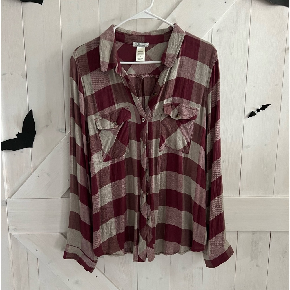 Red Plaid Flannel Button Down Shirt